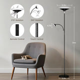 2-in-1 Torchiere Floor Lamp, 34W Dimmable Modern Standing Lamp